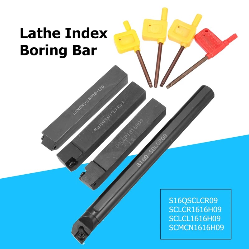 

4Pcs 16mm Boring Bar + 4pcs Wrench Turning Tool For Machine Lathe Turning Tool S16Q-SCLCR09 SCLCR1616H09 SCLCL1616H09