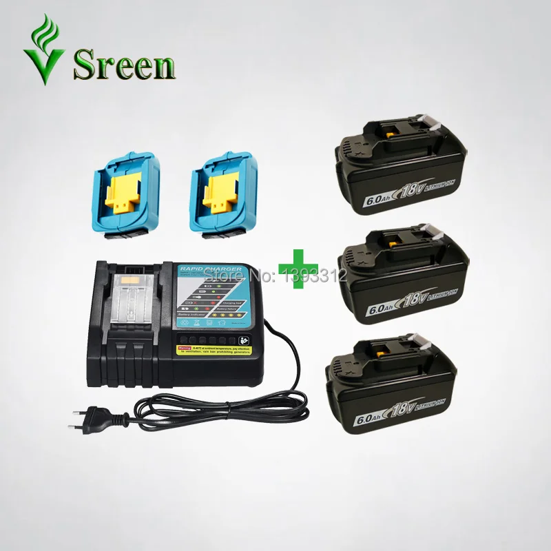 

3PCS Rechargeable Battery Li-Ion 6000mAh BL1860 Replacement for Makita 18V BL1840 BL1850 USB Charger Power Tool Battery Adapter