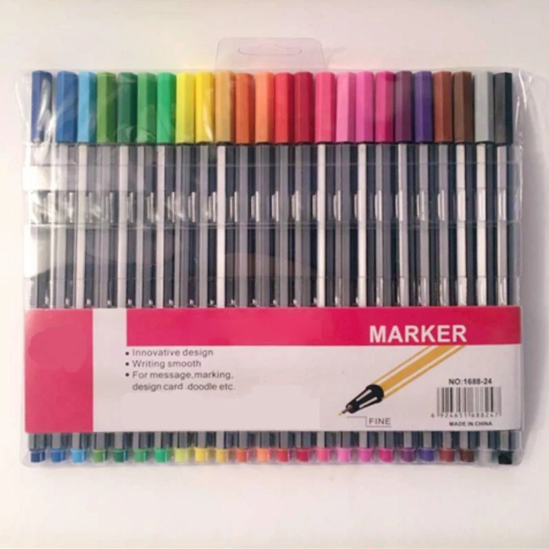 Ручка-маркер, ручка-крючок с граффити, ручка из волокна, тонкие ручки, 1 набор/24 цвета, 0,4 мм, акварельная ручка, сверхтонкие чернила, для детей