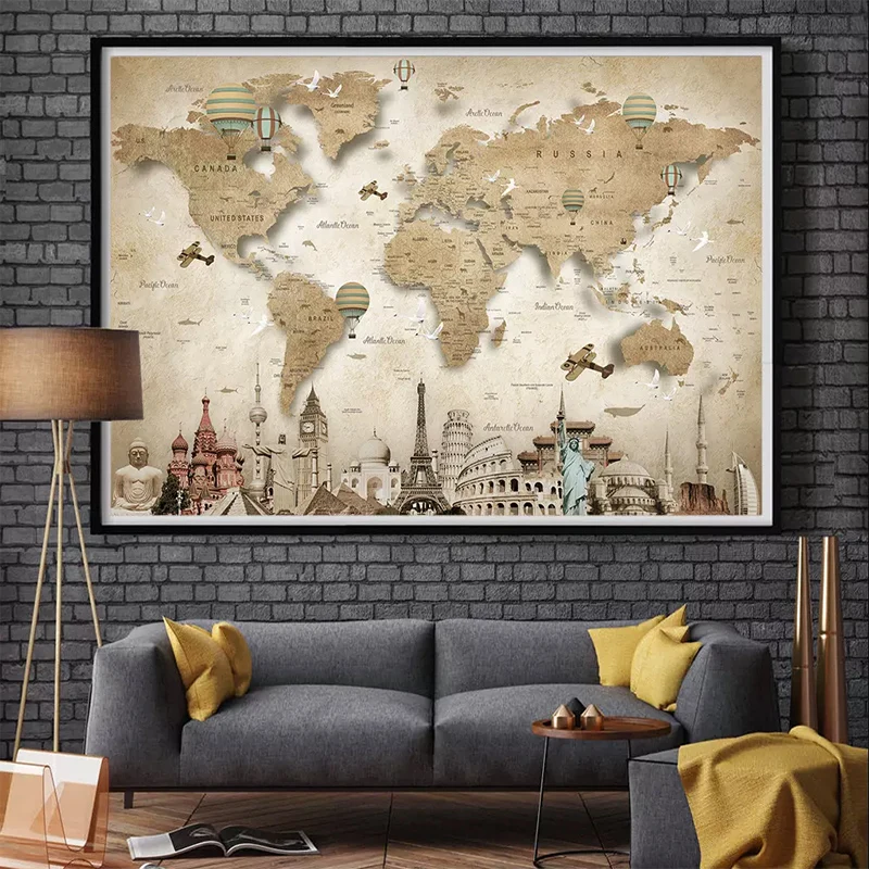 Any Size Photo Wallpaper Cartoon Square Map 3D Mural Wall Cloth Living Room TV Bedroom Background Wall Decoration Tapety