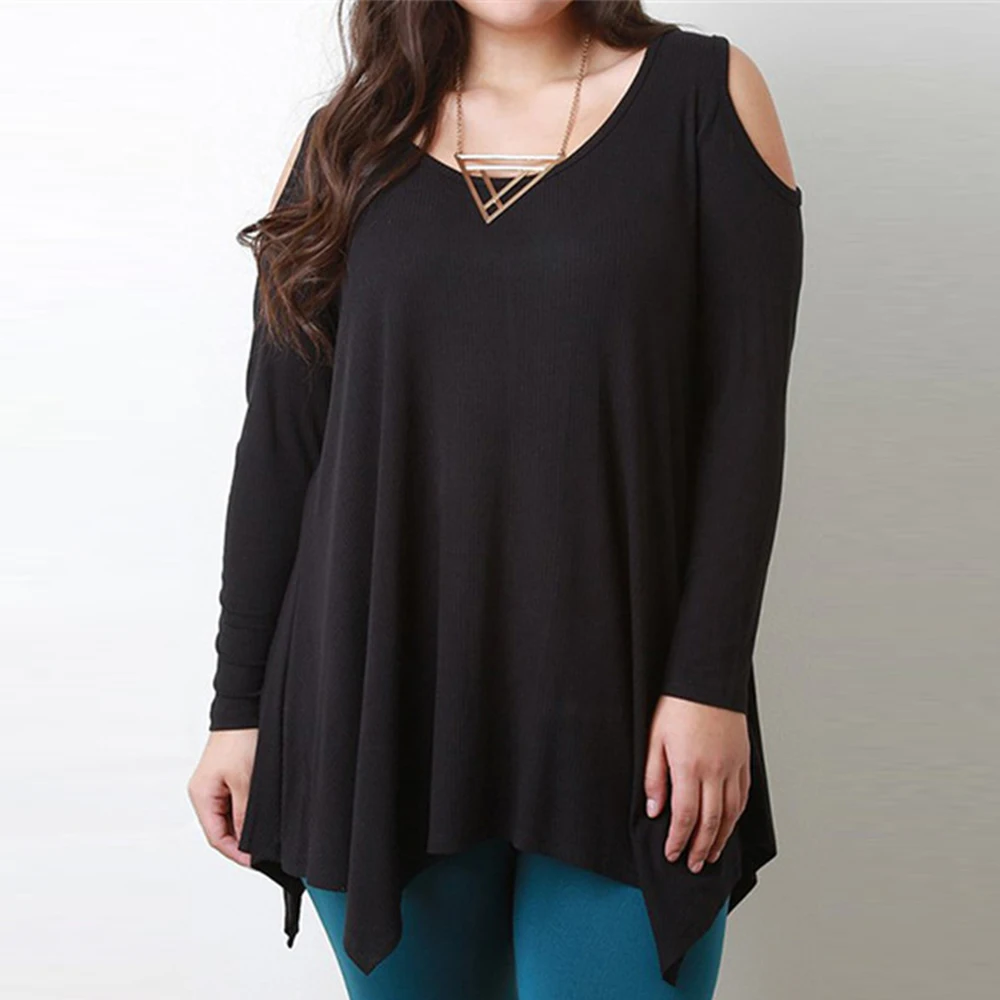 Woman Big Size Tops Plus Size Female Casual Black Shirts Fashion Cold ...