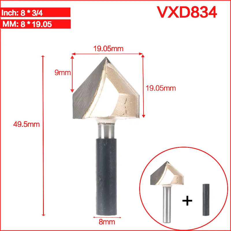 Tideway 8 мм хвостовик V тип долбежный резак профессиональные фрезы для дерева 90 град Вольфрам Деревообработка Резьба Инструменты - Длина режущей кромки: VXD834