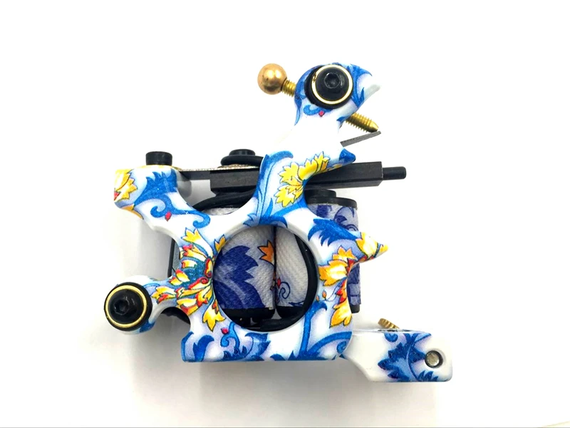 

New Design Porcelain Pattern Coils Machine Professional Handmade Liner Shader Tattoo Gun High Quality For Power Supply