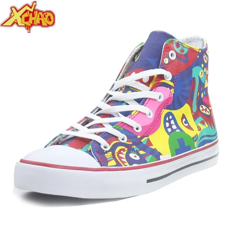 

Xchao Brands Fashion Men Women Boots Canvas Shoes High Quality Breathable Shoes High-top Flat Lace-Up Hot Graffiti Casual Shoes
