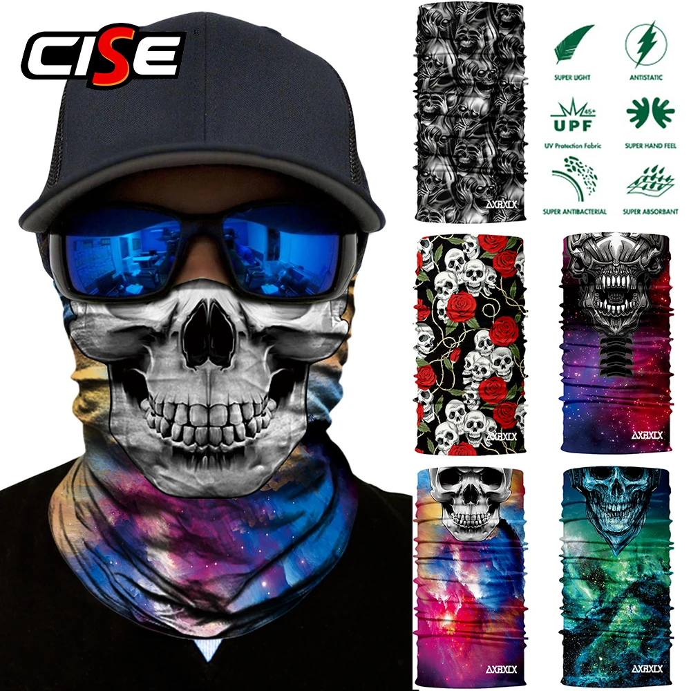 

3D Skeleton Ghost Skull Seamless Motorcycle Balaclava Magic Neck Face Mask Moto Head Shield Anti-UV Outdoor Bandana Sun Man