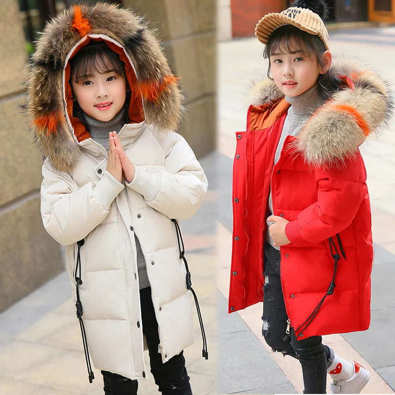 

OLEKID -30 Degree Russian Winter Down Jacket For Girl Long Big Fur Children Girls Winter Coat 3-12 Years Kids Teenage Outerwear