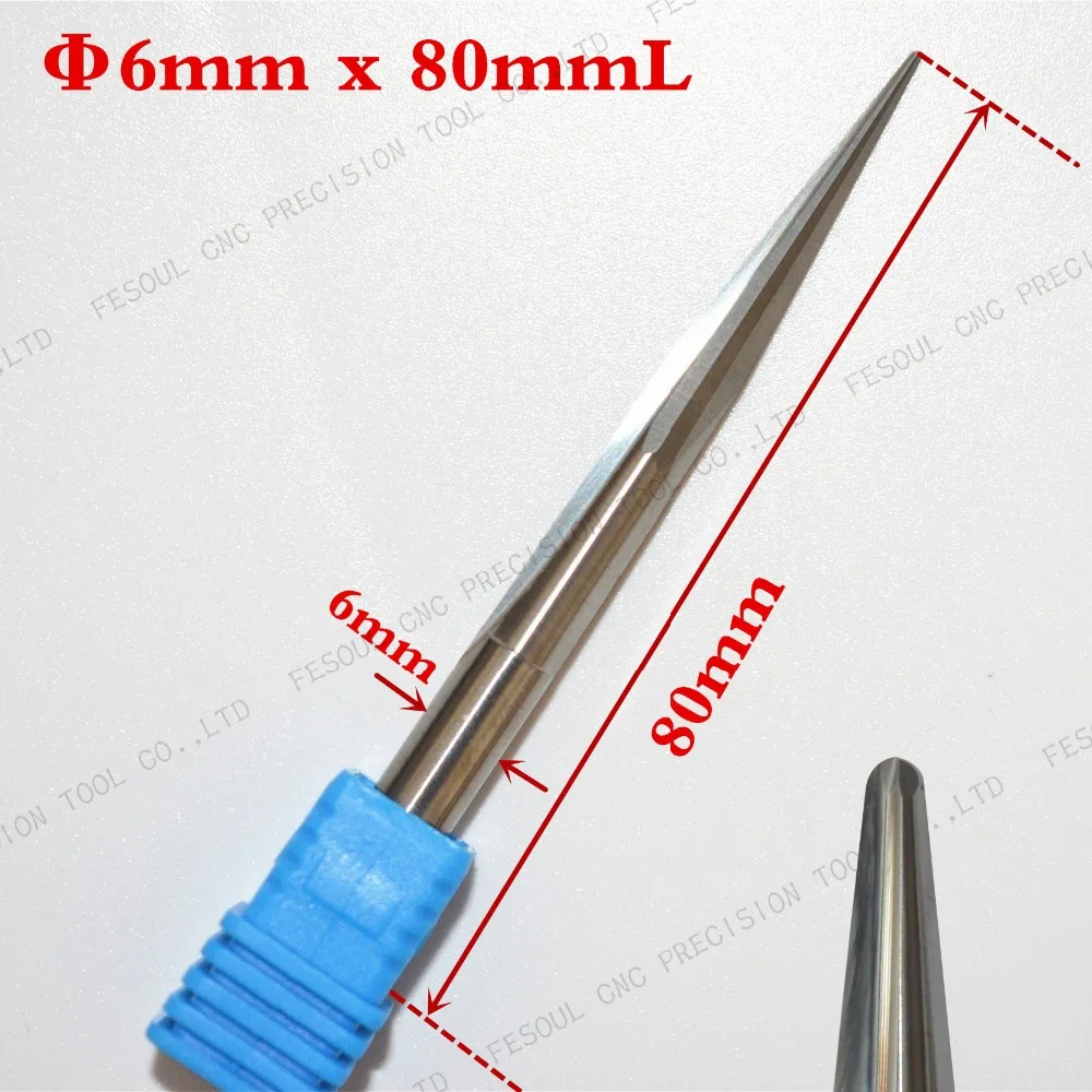 6mm*10degree*80L,1pcs,Free shipping Taper Ball nose Cone End Mill,CNC