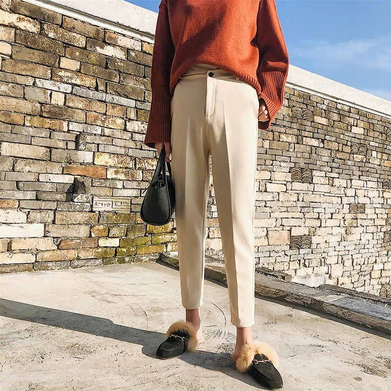 

Hairy Trousers Autumn Winter 2019 New High Waist Small Foot Suit Carrot Pants Korean Edition Leisure Nine Points Haren Pants