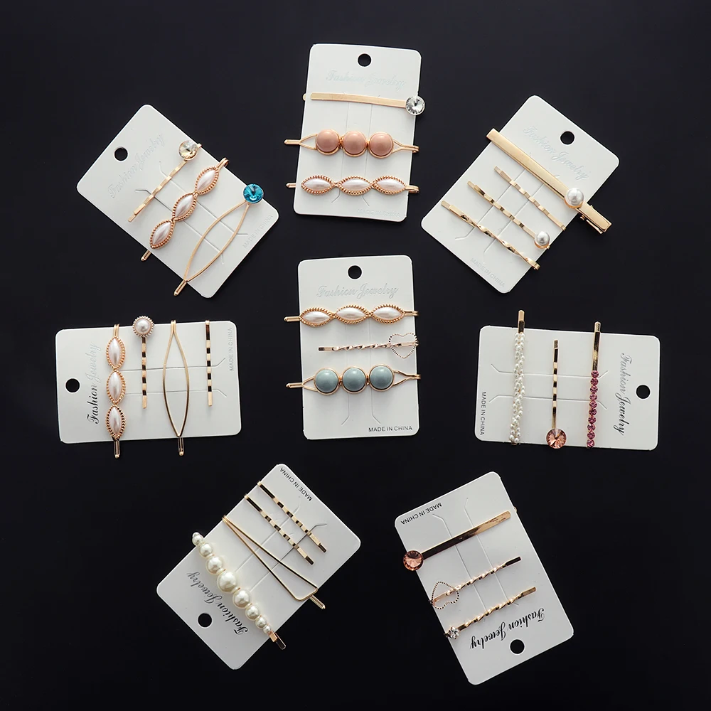 

1SET Korean Fashion Minimalist Pearl Hair Styling Accessories Geometric Irregular Metal Gold Color Hair Clip Hairpin Barrettes