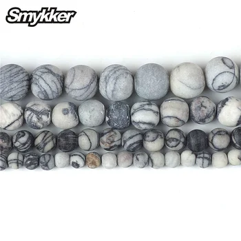 

Wholesale Matte Black Stone Network Zebra Stripe Round Beads 4/6/8/10mm Loose Dull Polish Beads for Jewelry Making Drop Shipping