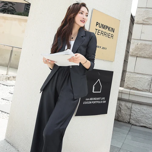 Spring And Autumn Suit Casual Wear Wide Legged Pants Two Pcs Set Office Lady Women Suits