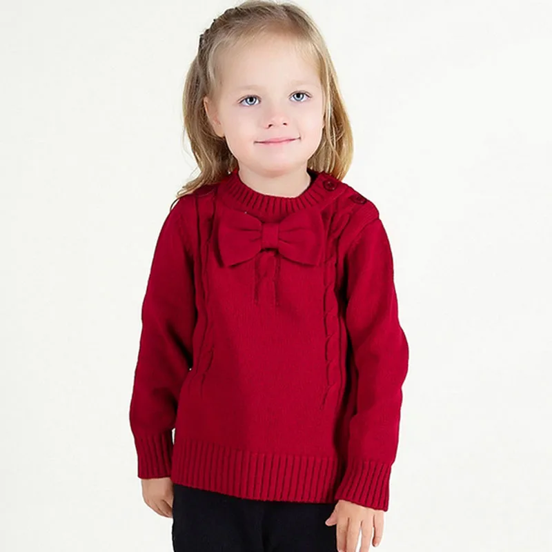Winter Autumn Children Bow Sweater Warm Girls Sweaters Kids Knitted Pullovers Clothes Infantis Solid Clothing | Детская одежда и