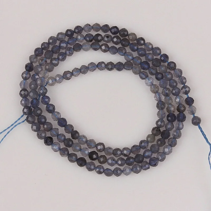 2 мм 3 мм натуральный круглый граненый иолитовый камень синий драгоценный камень свободные бусины DIY аксессуары для ювелирных изделий Изготовление браслета ожерелья