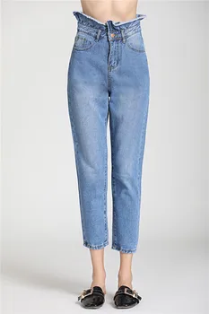 

Jeans female summer 2019 summer wild high waist elastic band loose denim feet trousers women