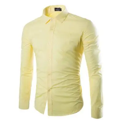 Мужская Новая модная рубашка с длинным рукавом корейская тонкая деловая летняя дышащая тонкая рубашка с лацканами Мужские рубашки Топы Весна рубашка M-3XL - Цвет: light yellow