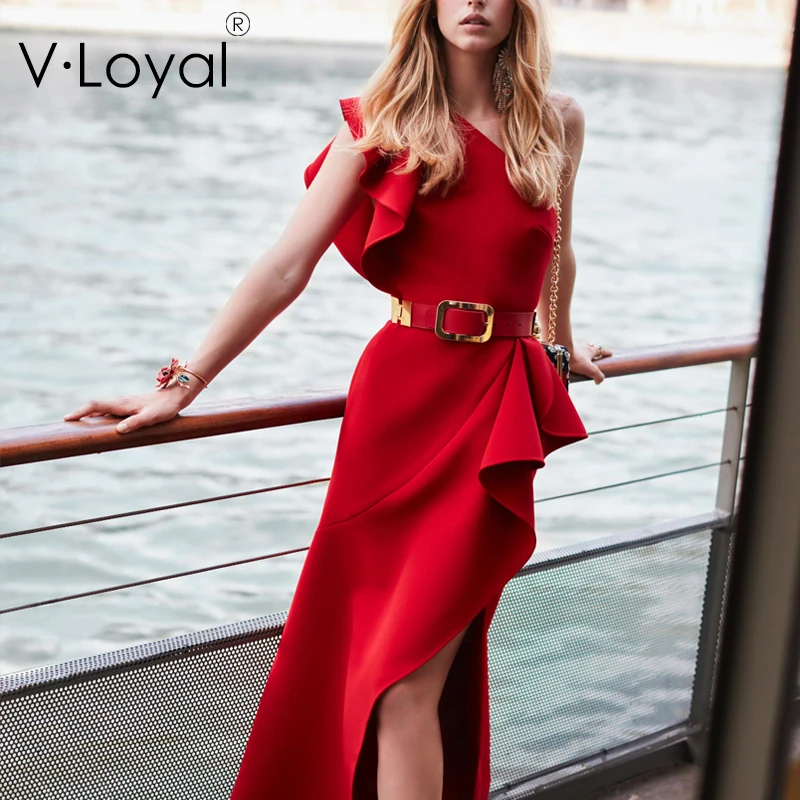 Afslanken Lotusblad Rand Jurken Aangepaste Mode Jurken in Europa en Amerika Afslanken Lotusblad Rand Jurken Aangepaste Mode Jurken in Europa en Amerika