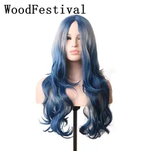 WoodFestival Synthetic Heat Resistant Grey Blue Ombre Wig Long Wavy Cosplay Wigs for Women цена WoodFestival Synthetic Heat Resistant Grey Blue Ombre Wig Long Wavy Cosplay Wigs for Women цены онлайн