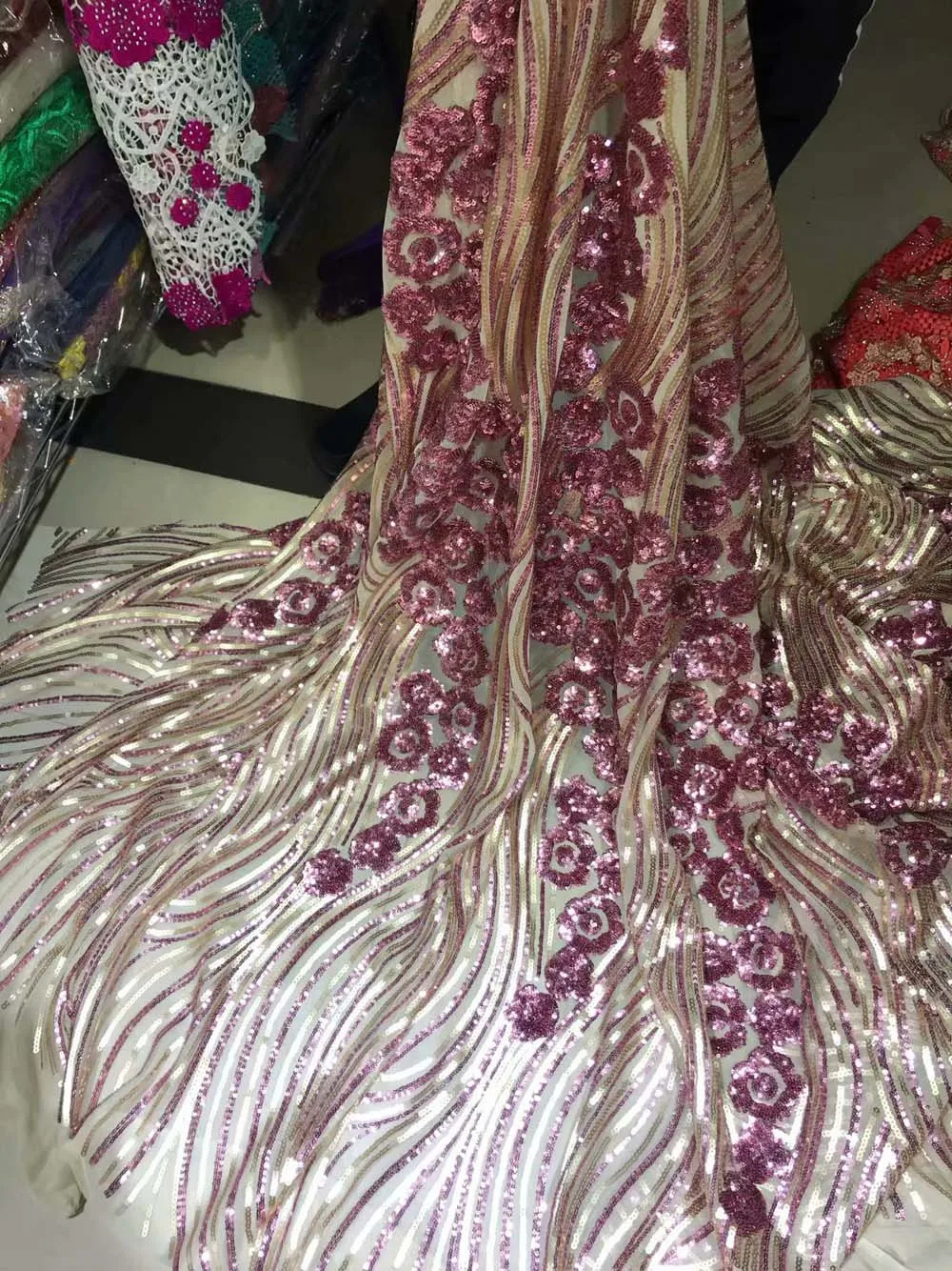 

African Lace Fabric 2019 High Quality French Lace Fabric With Sequin Nigerian Tulle Mesh Lace