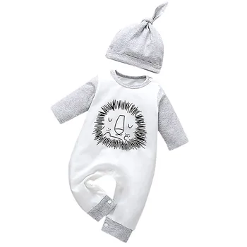 

ARLONEET Fashion cute Baby Infant Toddler Baby Boy Cartoon Lion Printing Hat Jumpsuit Romper Clothes 2PCS Z0204