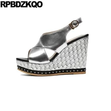 Rivet Silver Stud Platform Wedge Sandals
