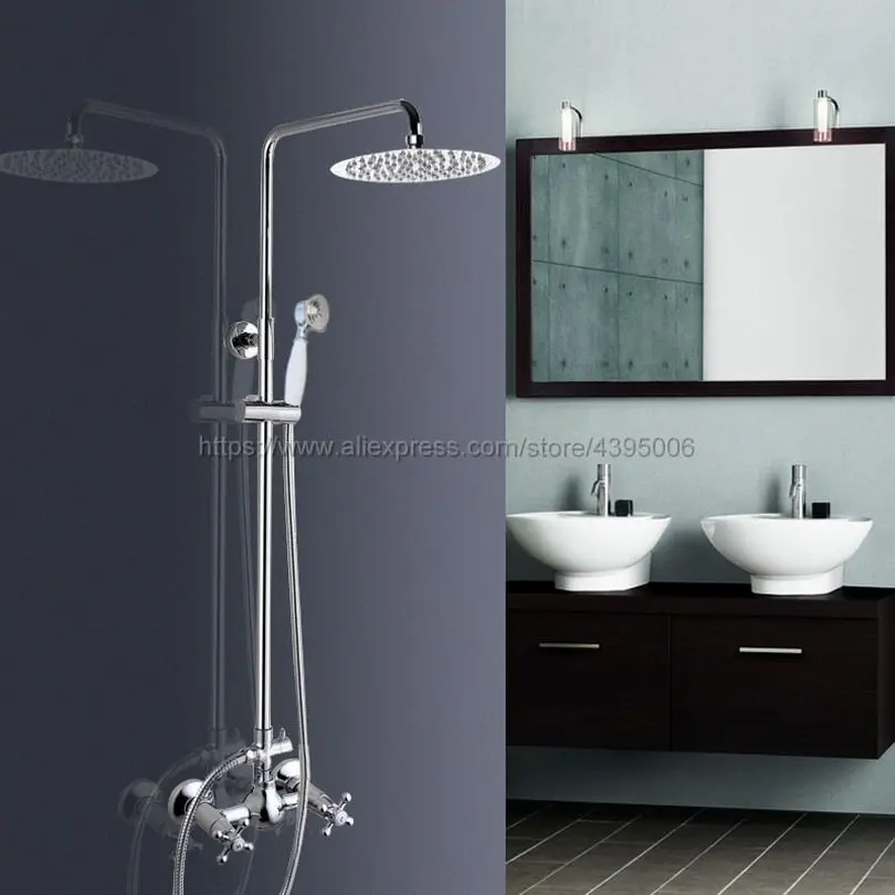 

Bathroom Rainfall Shower Faucet Set Mixer Tap With Hand Sprayer Double Handles Wall Mounted chrome Bcy303