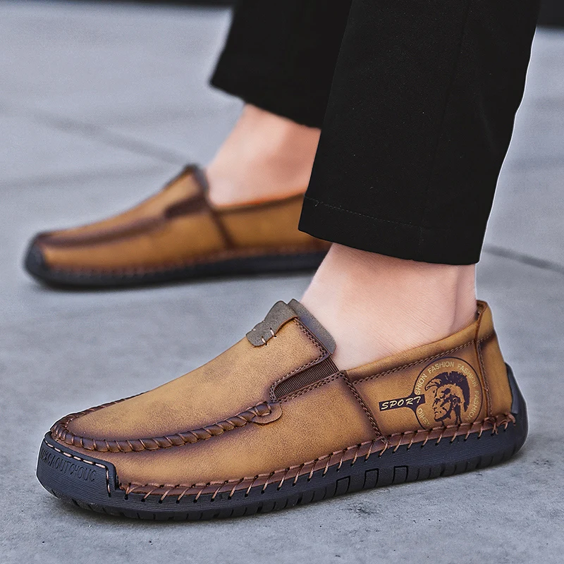 

2019 New Fashion Style Leather Spring Casual Shoes Men Shoes Handmade Vintage Loafers Flats Hot Sale Moccasins Big Size 38-48