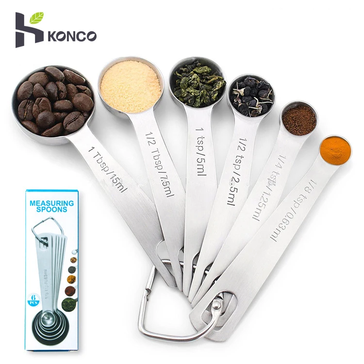 

KONCO Stainless Steel Measuring Spoons Set 6 Pieces Coffee Sugar Measuring Scoop Kitchen Baking Measuring Tool kichen accessorie