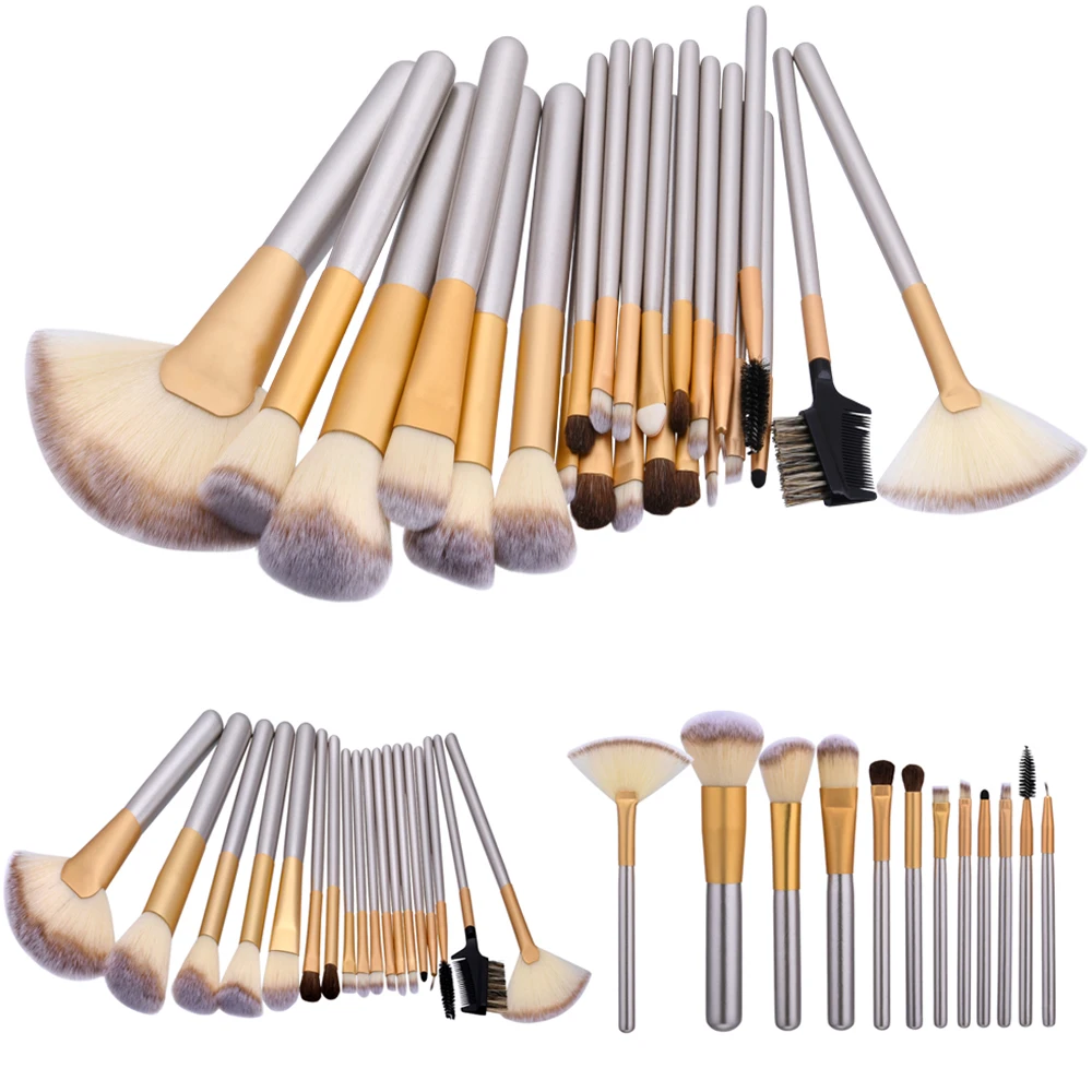 

2017 New Champagne Makeup Brushes professional Makeup Brushes Set Foundation Contour Blush Eyebrow Eyeshadow Fan Make Up Brushes