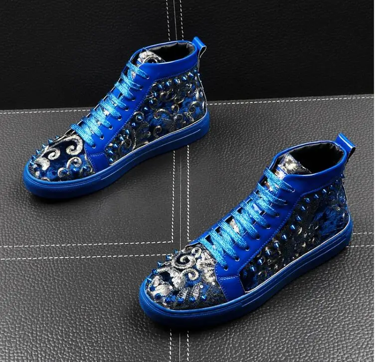Loisirs Appartements Punk Rock Nationalité Tops Designer Chaussures Noir Haute Homme bleu Paillette Ccasins Hommes Mocassins Italie Rivet Casual Nouvelle AjS5Lqc4R3