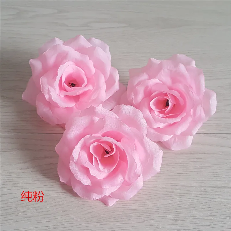 Серебряные 10 см искусственные цветы розы шелковые цветы искусственные головки цветов украшение дома Свадебные сувениры DIY Искусственные цветы Флорес - Цвет: Pure Pink