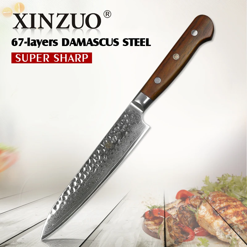 XINZUO 6 inch Utility Knife Damascus Steel Kitchen Knife Stainlesss