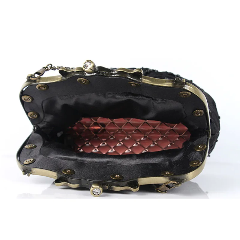 Women's Antique Beaded Party Clutch Vintage Rose Purse Evening Handbag (10)