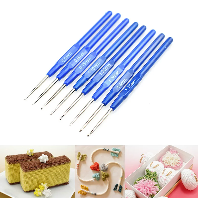 

Looen Brand 8pcs/set 0.6-1.75mm Blue Plastic Lace Crochet Hook Knit Knitting Needle Weave Yarn Lace Thread Sewing Art Hand Tool