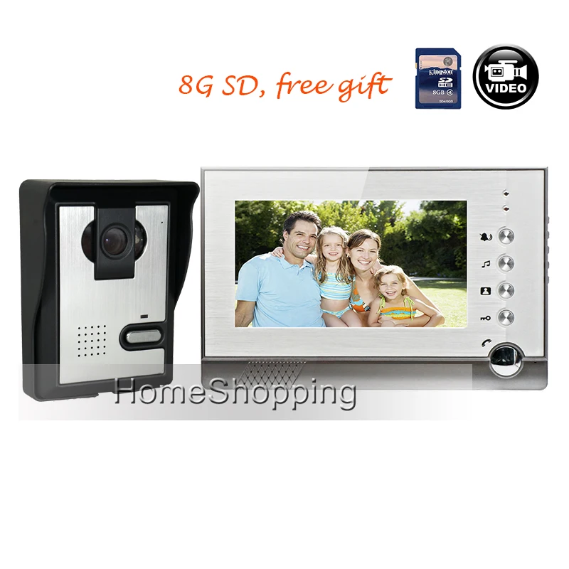 

FREE SHIPPING 7" LCD Color Recording Video Door Phone Intercom System + Night Vision IR Door Camera + 1 Monitor + 8G IN STOCK