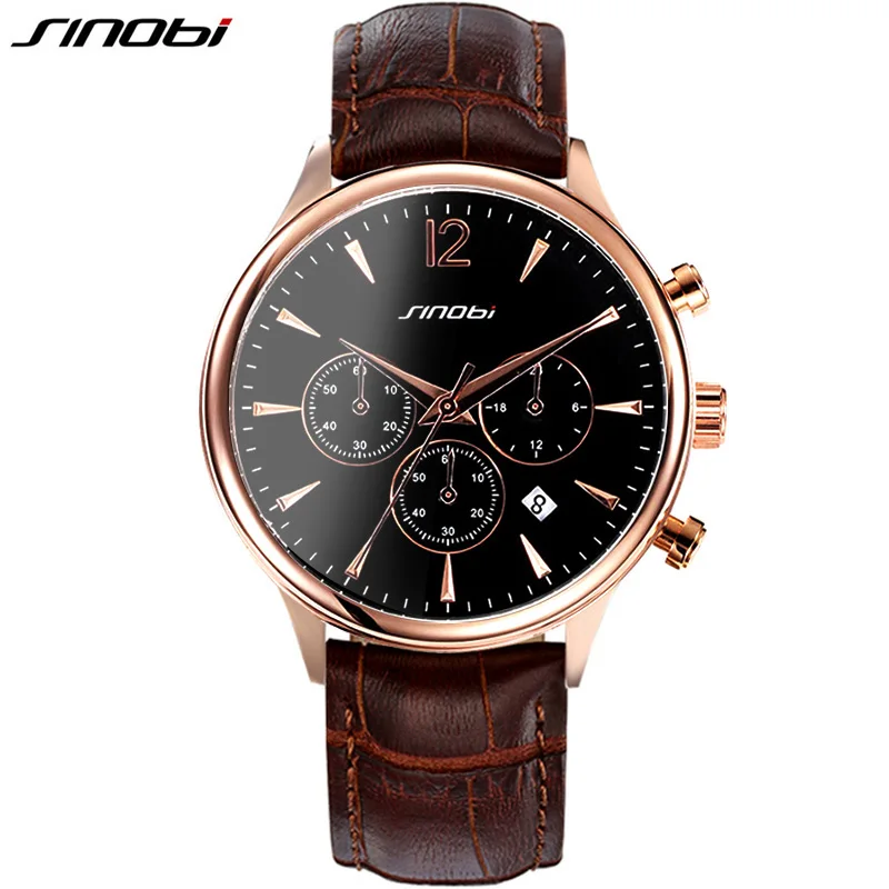 

SINOBI Casual Mens Wrist Watches forTop Luxury Brand Fashion Sports Multifunction Males Geneva Quartz Clock Leather Montres 2016