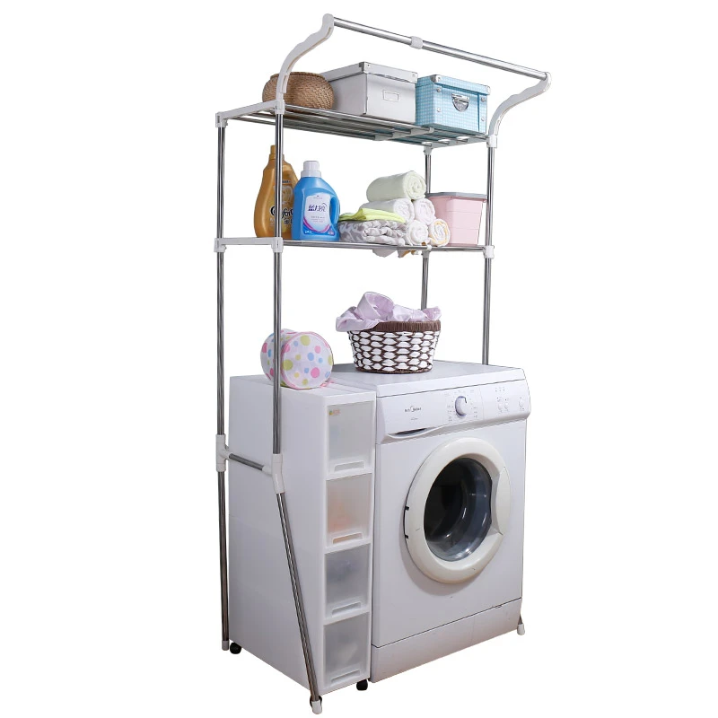 estante de metal de 2 niveles para lavadora organizador de bano sobre inodoro estante de almacenamiento con poste colgante de acero inoxidable