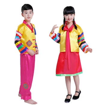 

Children Traditional Korean Hanbok Oriental Minority Dance Costumes Printed Boys Girls New Year Wedding Performance Clothes
