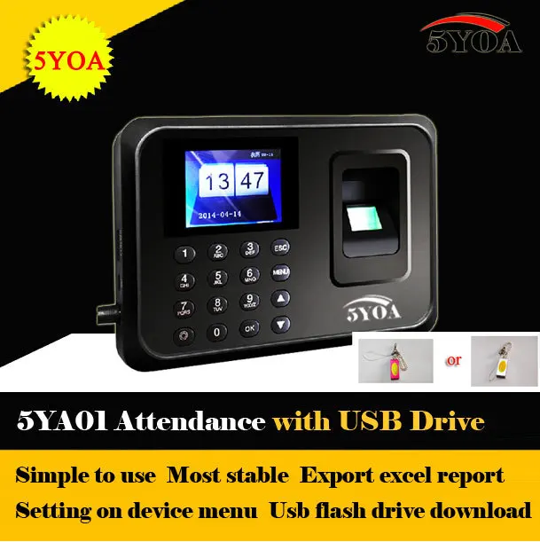 

5YOA with usb drive flash Biometric Fingerprint Time Clock Recorder Attendance Employee Machine Punch Card ID Reader System