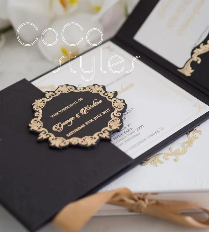 Cocostyles Diy Vintage Black Trifold Hardcover Wedding Invitation Cocostyles Diy Vintage Black Trifold Hardcover Wedding Invitation With Foiling And Cut Logo For Gatsby Party Events In Cards Invitations From