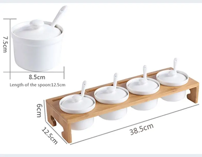 Набор керамических банок для хранения с крышкой и ложкой для специй, контейнер, посуда для кухни, для соуса, сахара, соли, уксуса