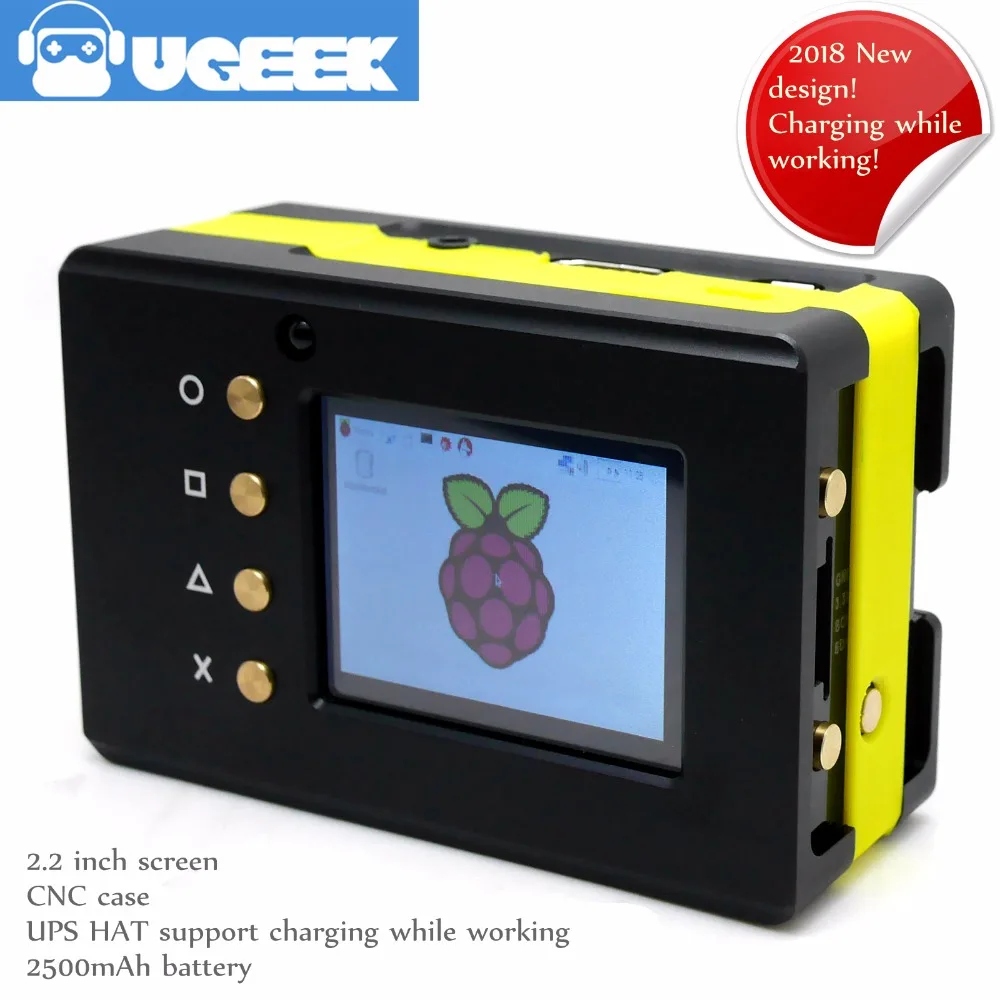  UGEEK Metal Portable Box Kit with batteryAluminum Alloy CNC Case+2.2 inch Screen+UPS HAT+BatteryRas