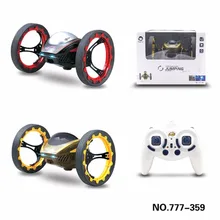 Mini RC Jumping Boucing Car 2.4GHz 4WD RC Bounce Car with Retractable Wheels Spin 360 Degree LED Light Remote Control Robot Car