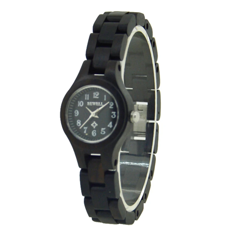 BEWELL 123A 21 г красный тонкий браслет Деревянные часы для женщин люксовый бренд Аналоговый Цифровой дисплей Япония движение кварцевые наручные часы для девочек - Цвет: black