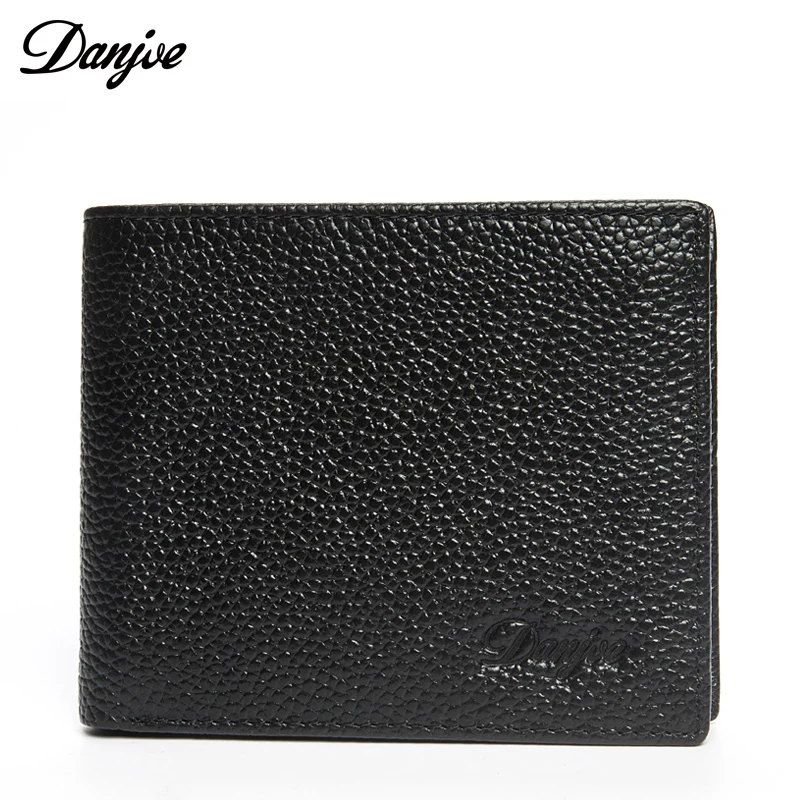 Luxury Men Small Wallet Genuine Leather Black Bi-fold Money Purse for High Quality Men's Coin Bag DANJUE Brand | Багаж и сумки