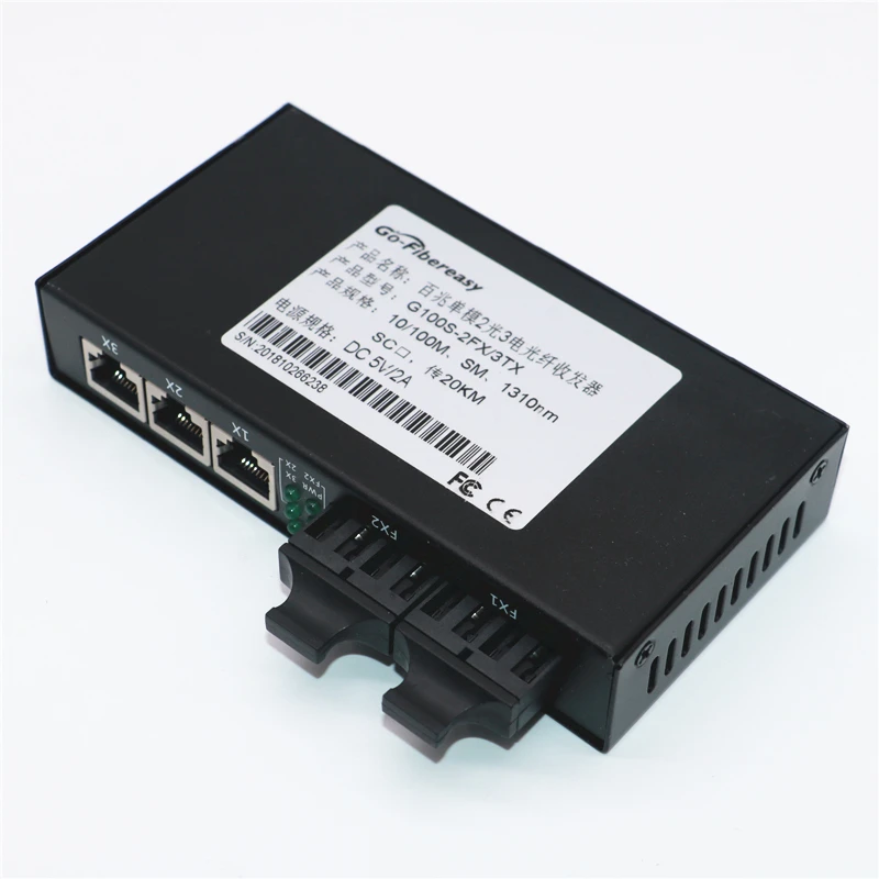 FTTH 1 шт одного волокна Media Converter 10/100 Мбит/с SMF дуплекс волокно 2FX SC 3TX UTP RJ45 Wavelenth 1310nm 20 км