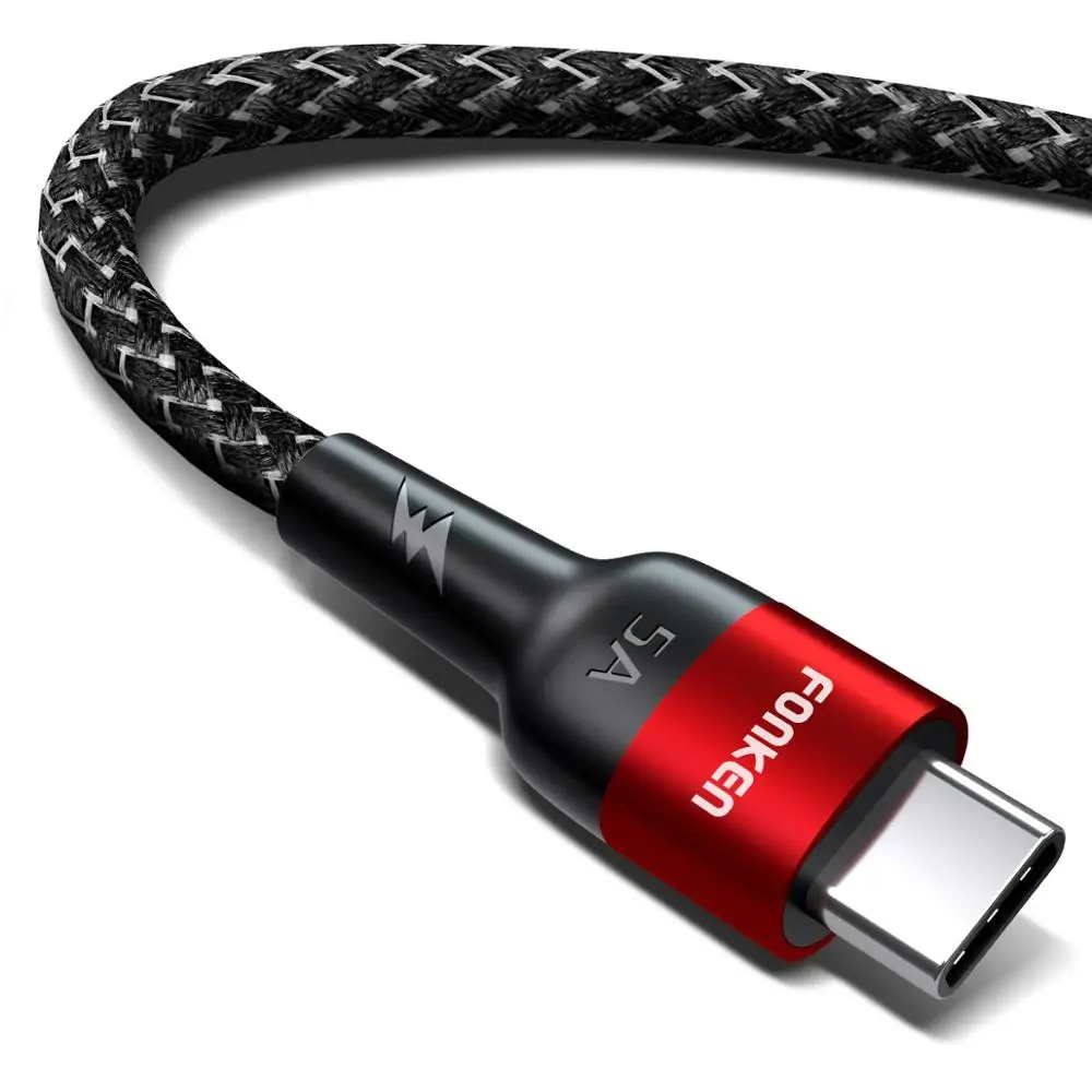 FONKEN 5A usb type C кабель Supercharge 40 Вт USB C провод SCP FCP QC4.0 QC3.0 быстрое зарядное устройство type-C 1 м 2 м Android кабели быстрого телефона - Цвет: 5A Red Cable