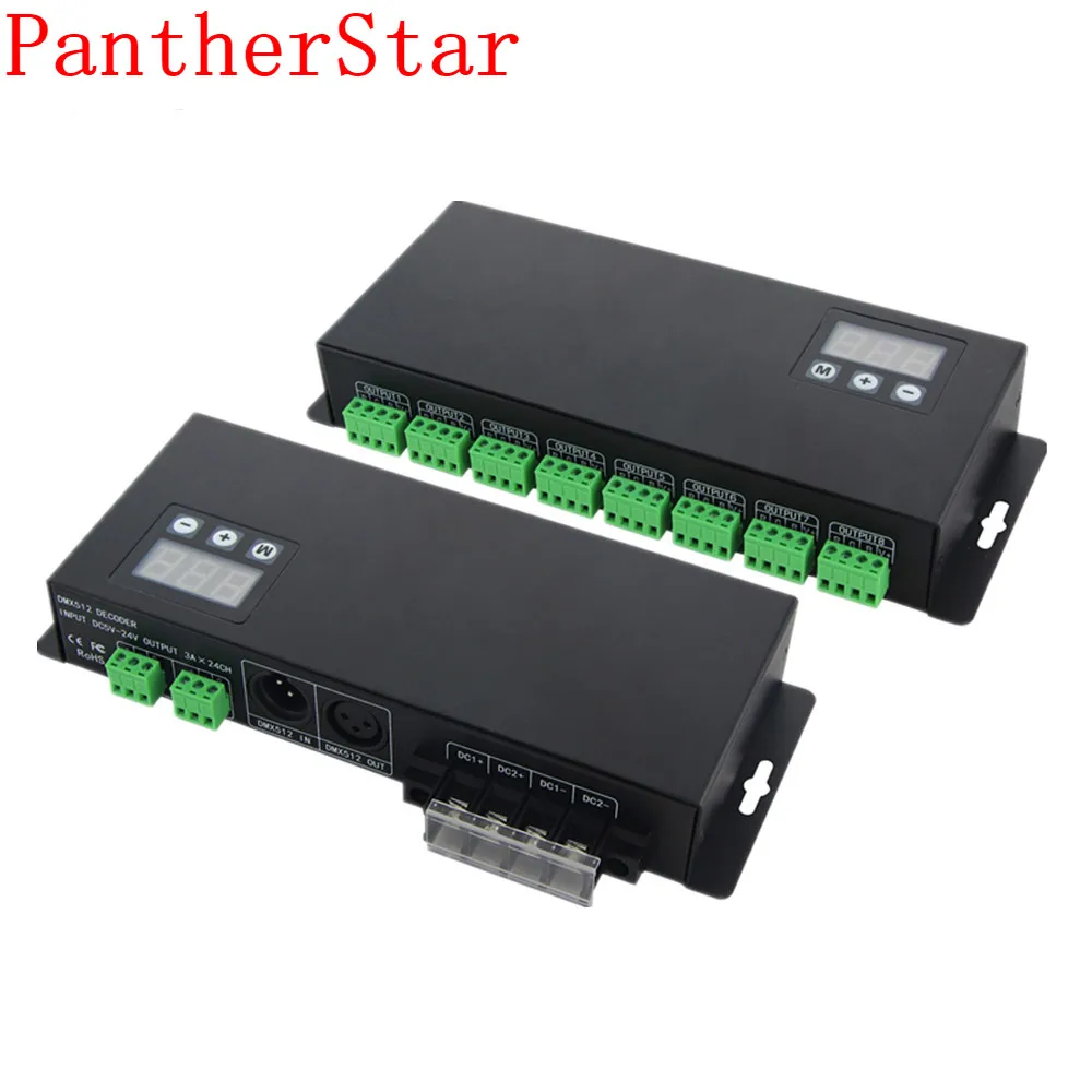 

BC-824 DC5V-24V DMX512/1990 signal decoder driver 24 ways channle 3A*24CH DMX512 LED RGB decoder controller DC12V/860W