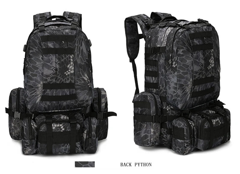 55L 4 in 1 Molle Rucksack Camouflage Mountaineering Bags 600D Military Tactical Backpack Outdoor Camping Hiking Hunting Climbing