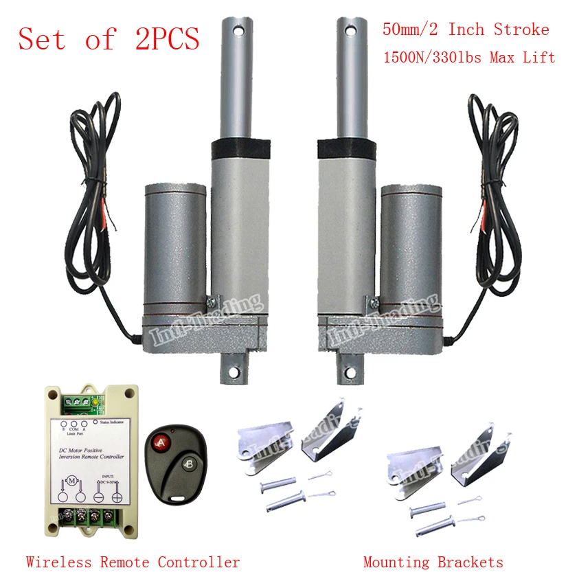 

Set of 2PCS 50mm/2" Inch Stroke DC 12V Linear Actuators & Wireless Remote Control Kits & Brackets-1500N/330lbs Load DC Motor