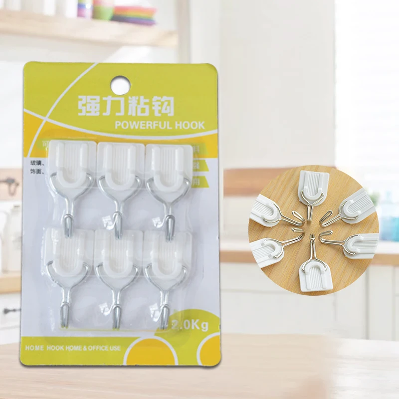 

6Pcs/lot White Sticky Self-Adhesive Hook For Kitchen Bathroom Tower Holder Hanger Kitchen use